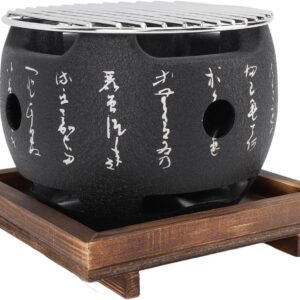 Japanese Style BBQ Grill, Portable Round Hibachi Charcoal Stove with Heat Resistant Design and Removable Ash Tray for Yakiniku, Yakitori, Robata, Takoyaki, and Outdoor Indoor Barbecue Use