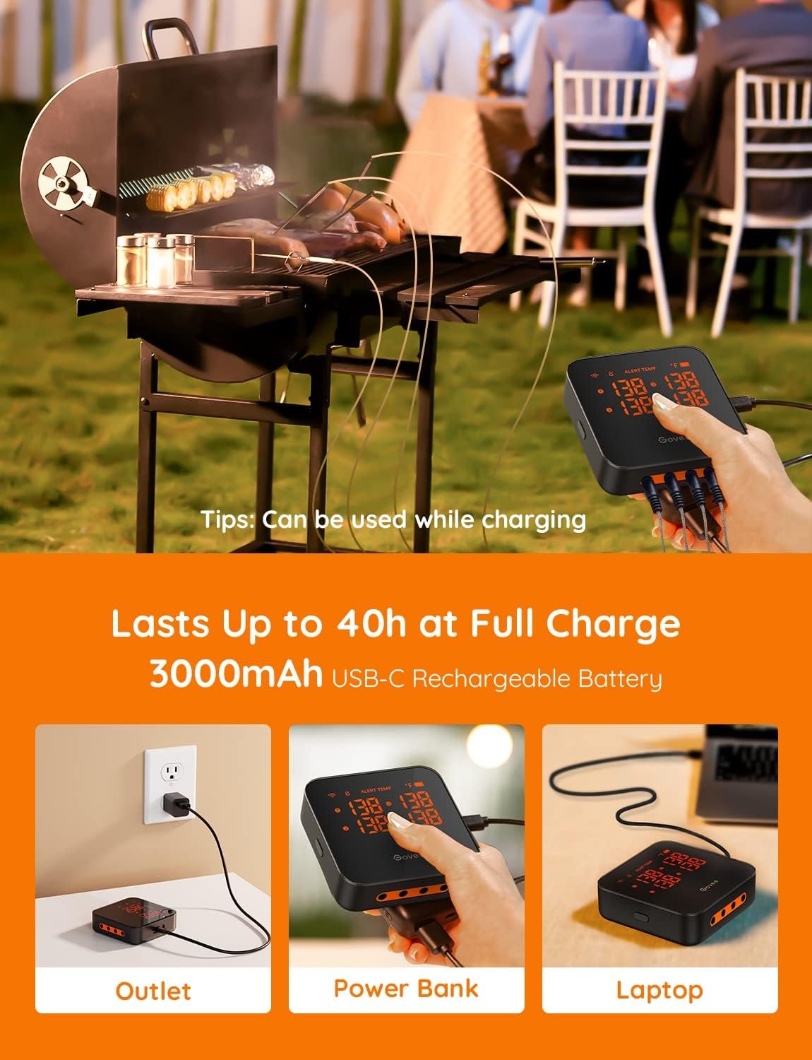 Govee Wireless Meat Thermometer with 4 Probe, Smart WiFi Meat Thermometer with Unlimited Range App Notification Alert, Digital Rechargeable Bluetooth Food Thermometer for Smoker BBQ Grill Oven Kitchen - Image 8