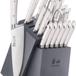 Cangshan OLYMPUS Series 17-Piece Knife Block Set, German Steel, Gray Wood Block (White)