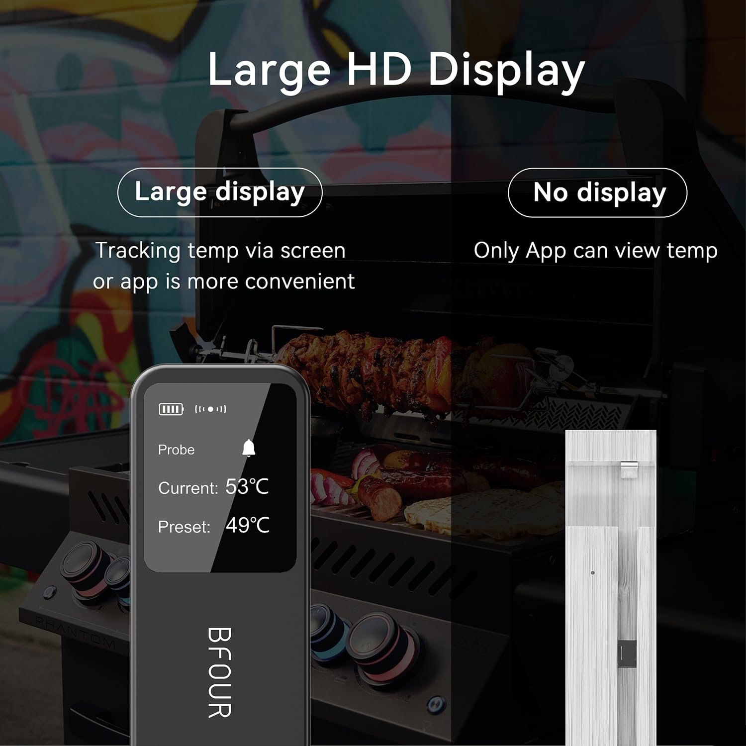 BFOUR Meat Thermometer Digital Wireless with LCD Booster, Bluetooth Food Cooking Thermometer with Smart App, 524FT Remote Range, 100% Waterproof & 752°F Heat Resistant Probe for BBQ Oven Grill Smoker - Image 3