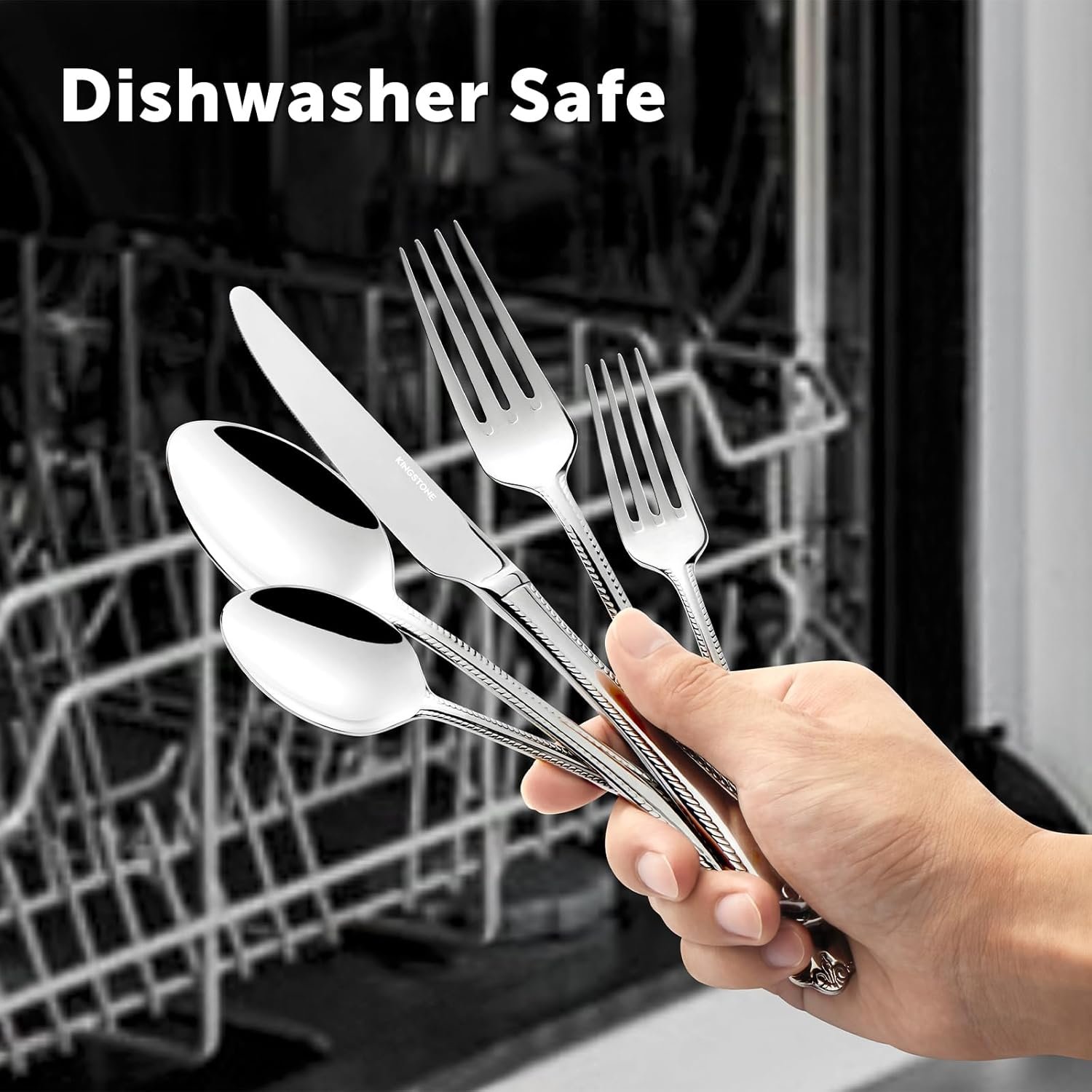 KINGSTONE Silverware Set, 30-piece 18/10 Stainless Steel Flatware Set Cutlery Set for 6, for Kitchen, Home, Wedding, Party, Mirror Polished and Dishwasher Safe, Featured Gifts - Image 6