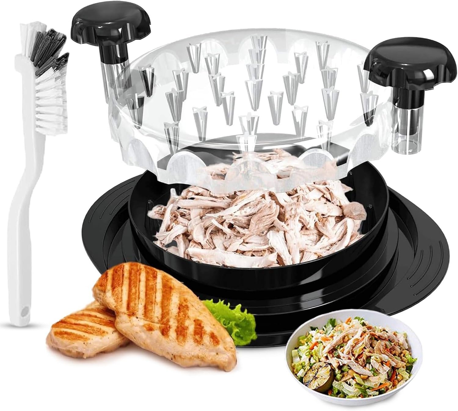 Chicken Shredder Tool Twist – Large Manual Meat Shredder Machine with Visible Lid, Anti‑Slip Base, Brush & Fork – BPA‑Free, Dishwasher Safe – Pulled Pork & Chicken Gadget