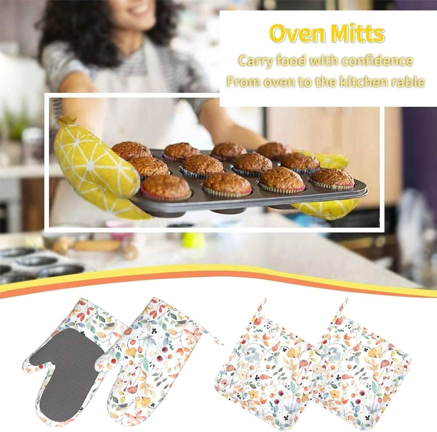 Oven Mitts and Pot Holders with Apron Set of 5 Silicone Kitchen Mitts Apron Pot Holder Set Oven Gloves Hot Holders - Image 7