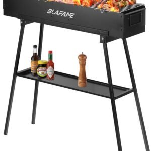 Portable Charcoal Grills with Flat Grill Plate, Foldable Hibachi BBQ Grill with Sturdy Construction for Camping, Backyard, Picnic, Travel Outdoor Cooking (30.7×7.1×5.1 inch), Black