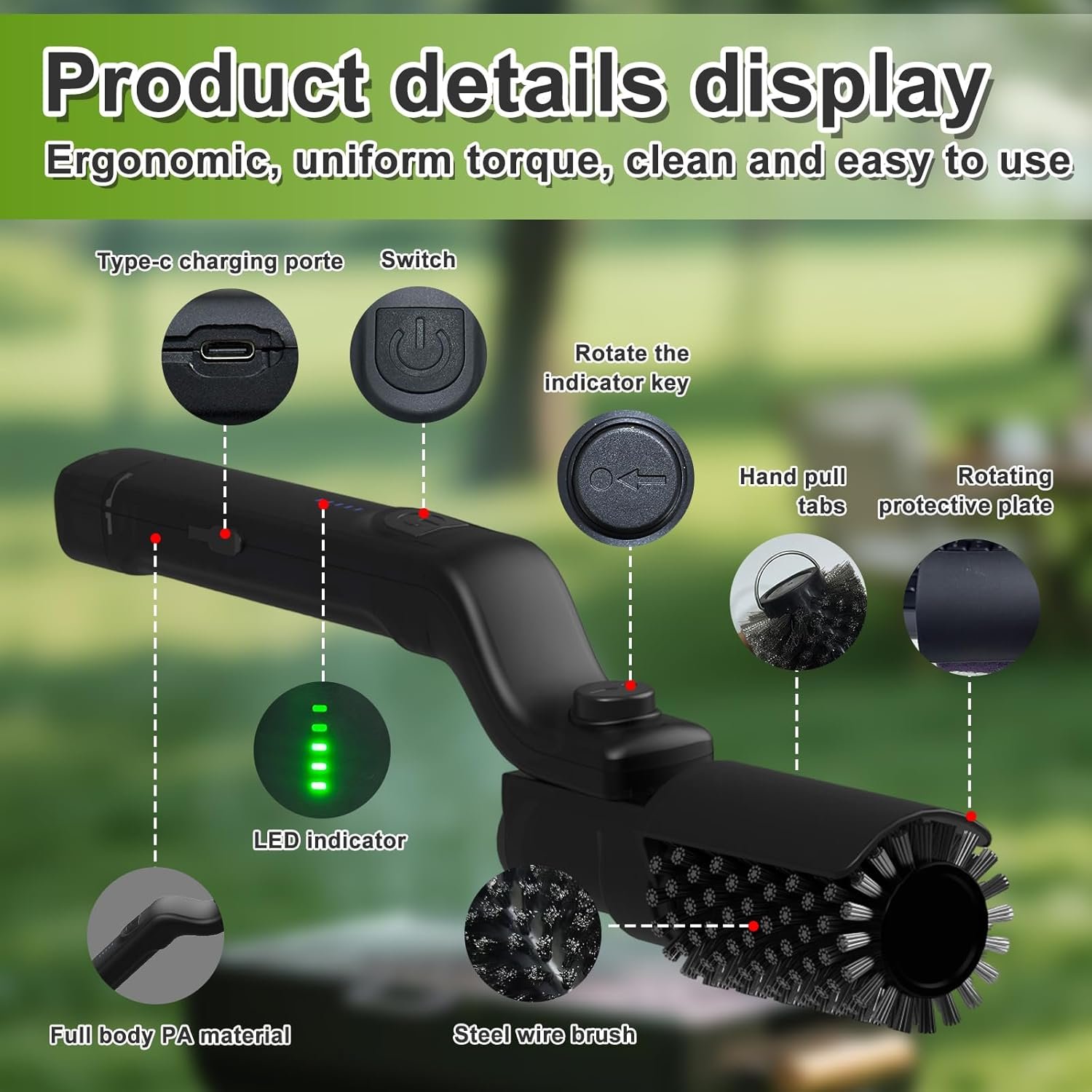 Electric BBQ Grill Brush, Cordless & Rechargeable Power Grill Brush, 180° Adjustable 360° Rotating Electric Grill Cleaner, Automatic Grill Cleaning Tools for Accessories Outdoor,BBQ Gift Idea (Black) - Image 5