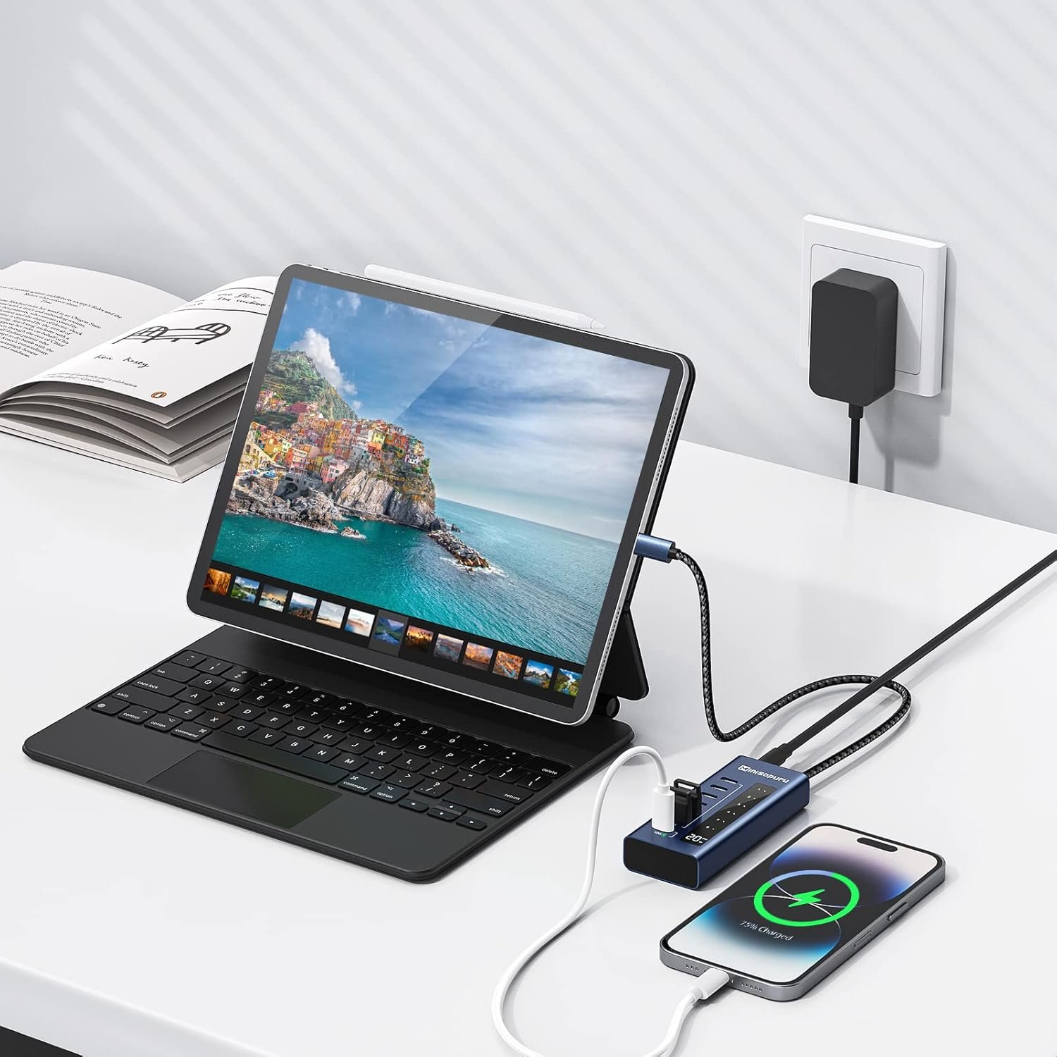Minisopuru Powered USB C Hub, 7 in 1 USB-C Hub Support 10Gbps Data & 20W Charging, USBC Hub Powered Multiport Adapter for MacBook Pro/Air, iMac,iPad, Phone, Surface, Dell, etc.(Not Support Video) - Image 7