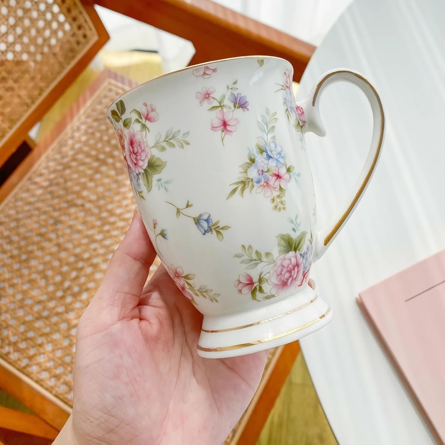 Ceramic Mug,Fine Bone China Tea Cup, Tea Mugs for Women, Tea Cup with Lid, Suitable for Making Tea, Cold Drinks, Hot Drinks, Coffee, Etc, 10 oz - Image 4