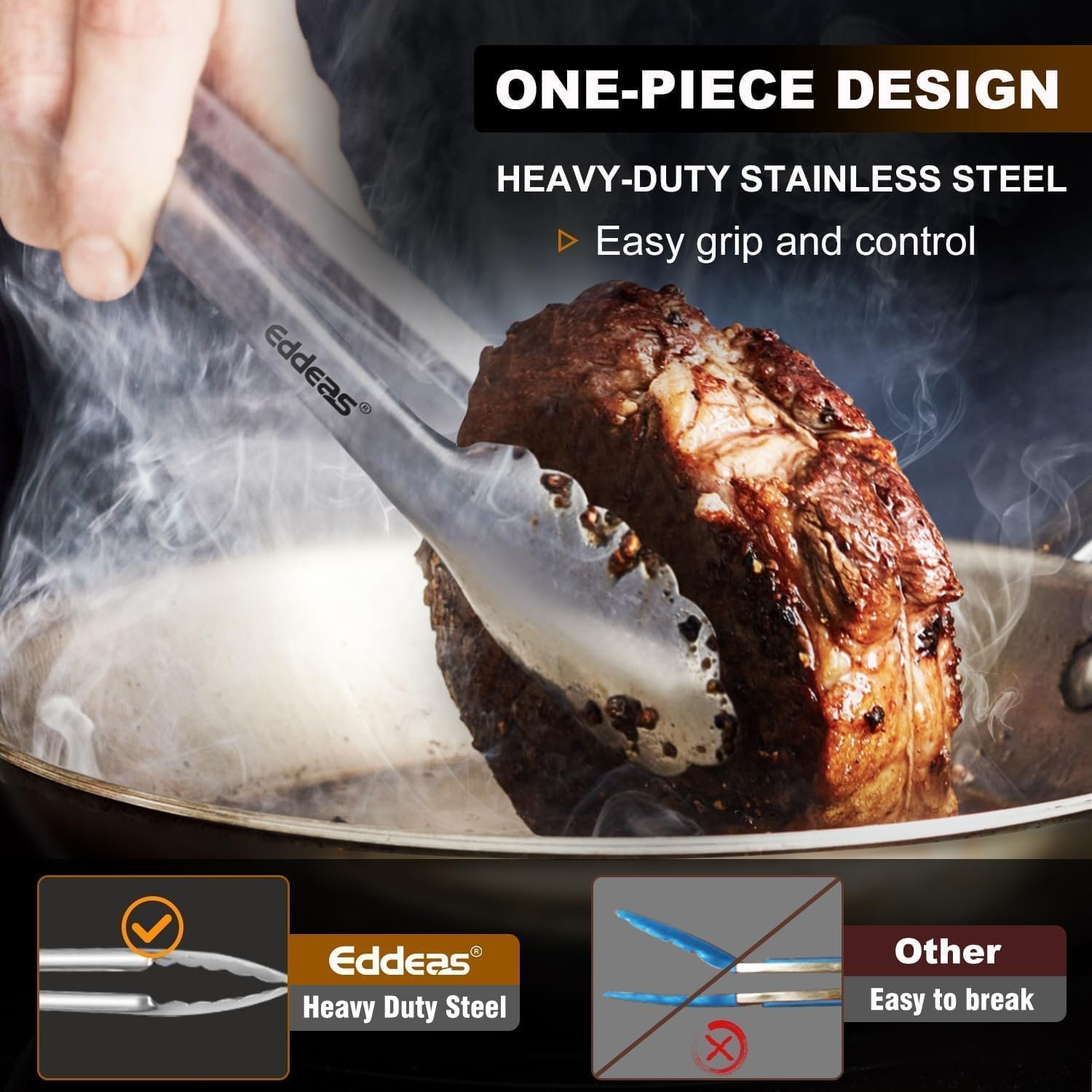 Grill Tongs, Heat Resistant 600 Degrees 17 & 12 Inch Extra Long BBQ Tongs, All Metal Kitchen tongs, Stainless Steel Locking tong for Cooking, Grilling, Barbecue/BBQ, Buffet, Set of 2 - Image 3