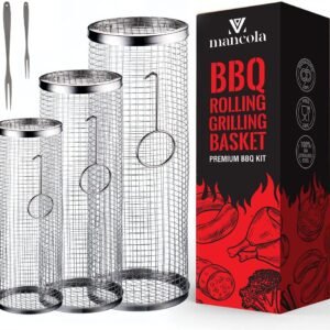 BBQ Net Tube-Rolling Grilling Basket,Rolling Grilling Baskets for Outdoor Grilling,Round Stainless Steel BBQ Grill Mesh, Camping Barbecue Rack for Vegetables, French Fries, Fish