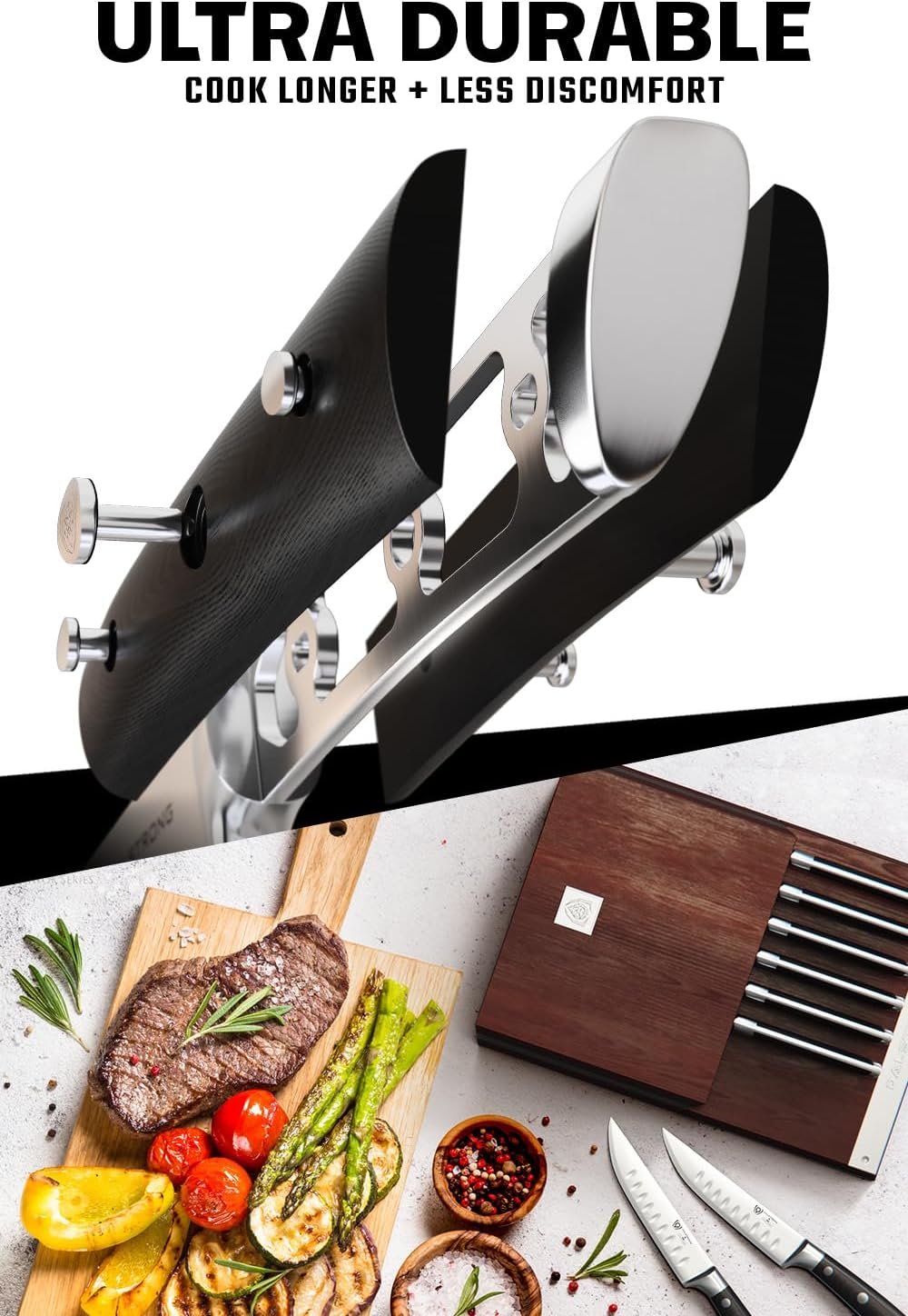 Dalstrong Steak Knife Set - 8 Piece - 5 inch Straight Edge Blade - Gladiator Series Elite - Forged High-Carbon German Steel Dinner Kitchen Knife - Black G10 Handle - Folding Block Set - NSF Certified - Image 5