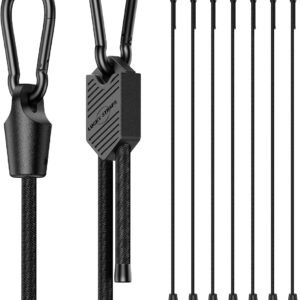 8 Pcs 18 Inch Adjustable Carabiner Bungee Cords with Hooks, Easy to Adjust from 7″ to 18″, Black Bungee Straps with UV-Resistance & Superior Elasticity for Cargo, Bike, Luggage, Carts, Truck, etc