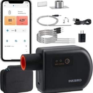 BBQ Temperature Controller Kit, Inkbird WiFi & Bluetooth Automatic Smoker Fan Controller, 3 Meat Probes & 1 Oven Probe, Build-in 5.0m/S High Efficient Fan for Ceramic Smokers, Kamado, Vision Grill