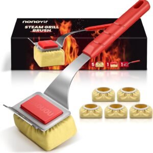 Grill Brush Bristle Free + 5 Replaceable Pads, Steam Grill Brush for Outdoor Grill, BBQ Grill Brush and Scraper for Cast Iron/Stainless Steel Grates, Safe Grill Cleaner Brush, Gift for Men Dad