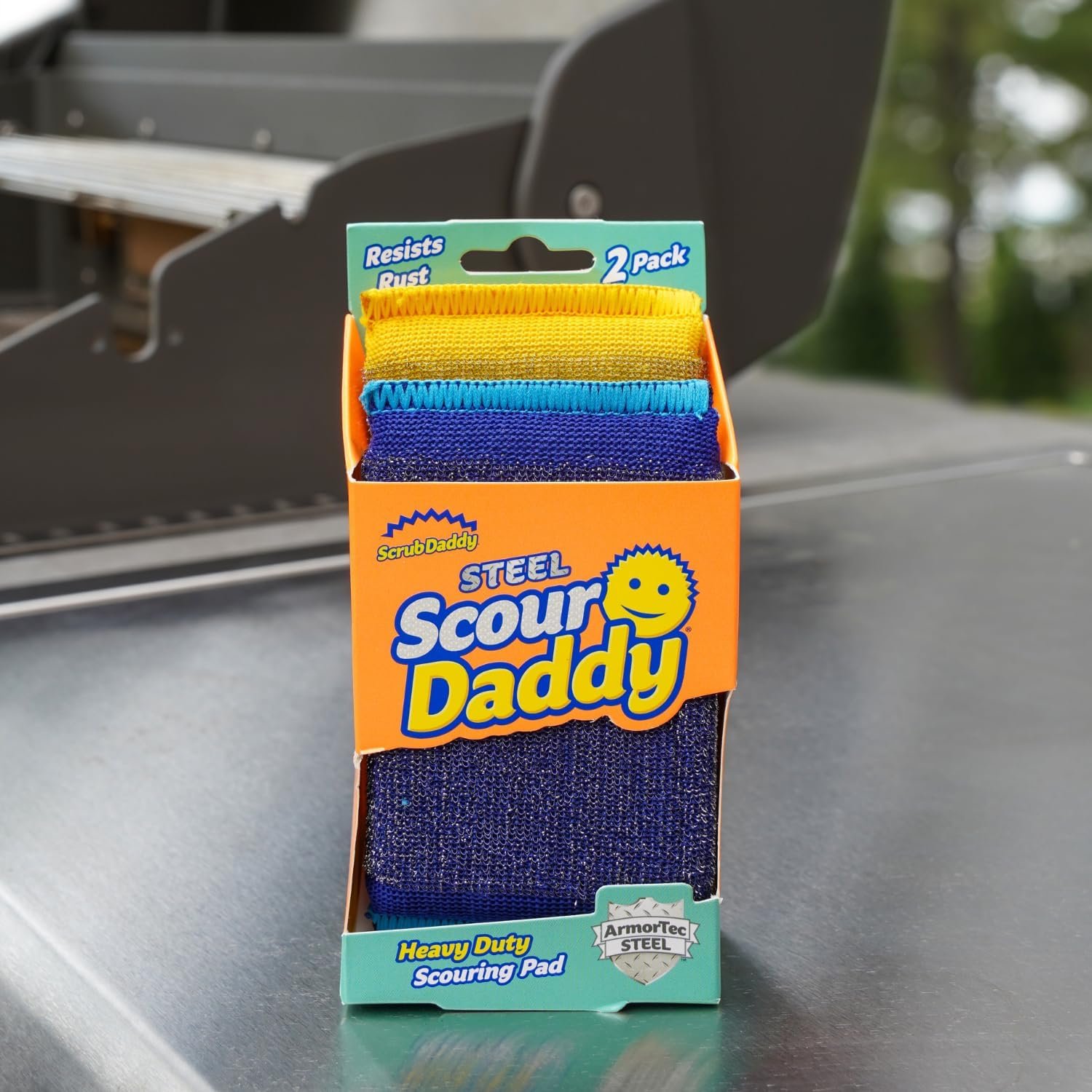Scrub Daddy BBQ Grill Cleaner Kit - Bristle Free Grill Brush with Refill + Scour Daddy Steel Sponge - Temperature-Controlled Tools - Cut Through Charred Buildup (4 Count) - Image 2