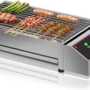 GarveeHome Electric Indoor Grill, 1800W Commercial Portable BBQ Grill Smokeless Countertop Grill with Removable Griddle, Stainless Steel, for Restaurant Home Camping Party Picnic