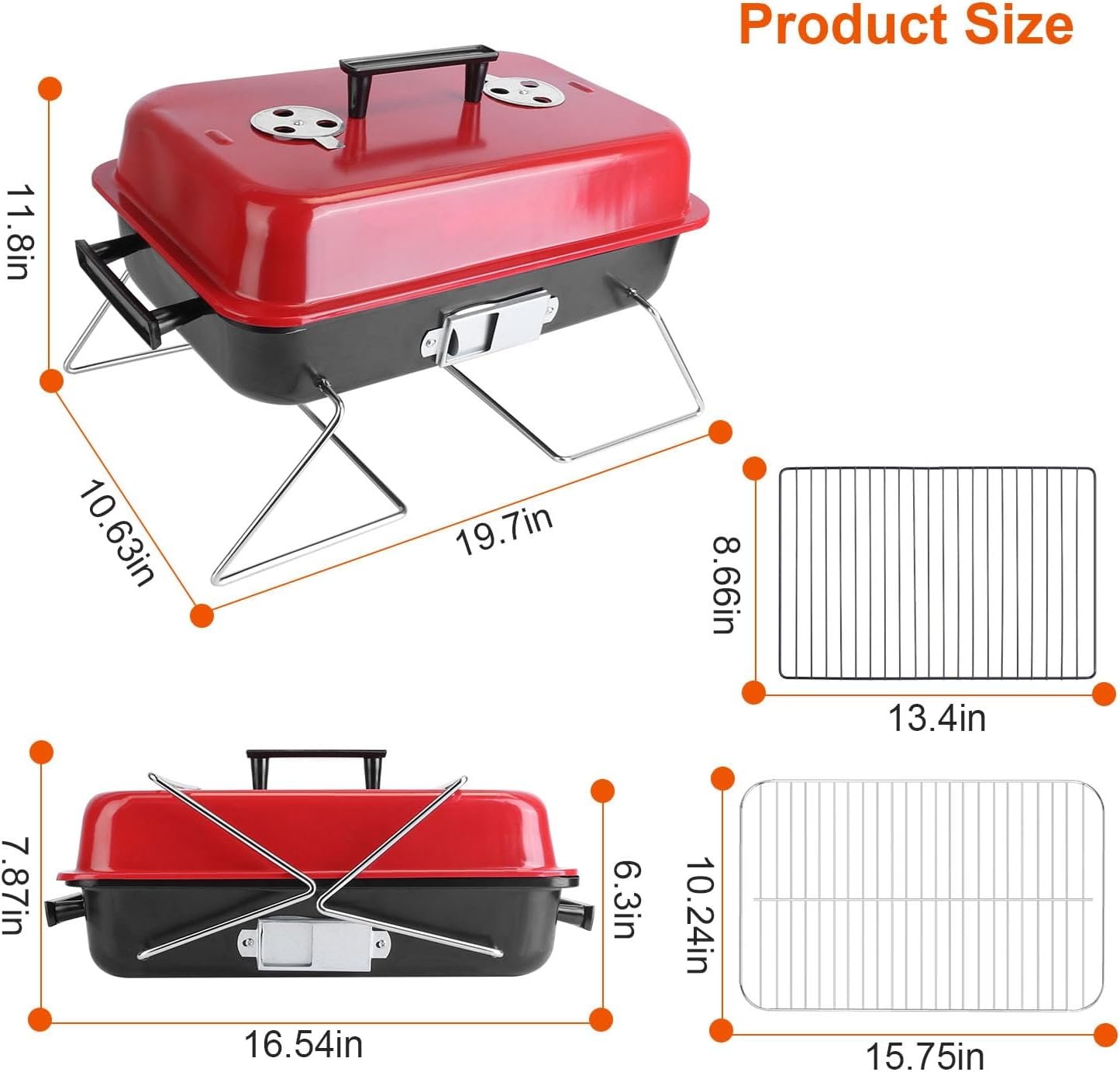 iMounTEK Portable Charcoal Grill Outdoor Tabletop Grill Small Barbecue Smoker Folding BBQ Grill with Lid for Backyard Camping Picnics Beach for Outdoor Cooking Camping Picnics Garden Grilling/Red - Image 6