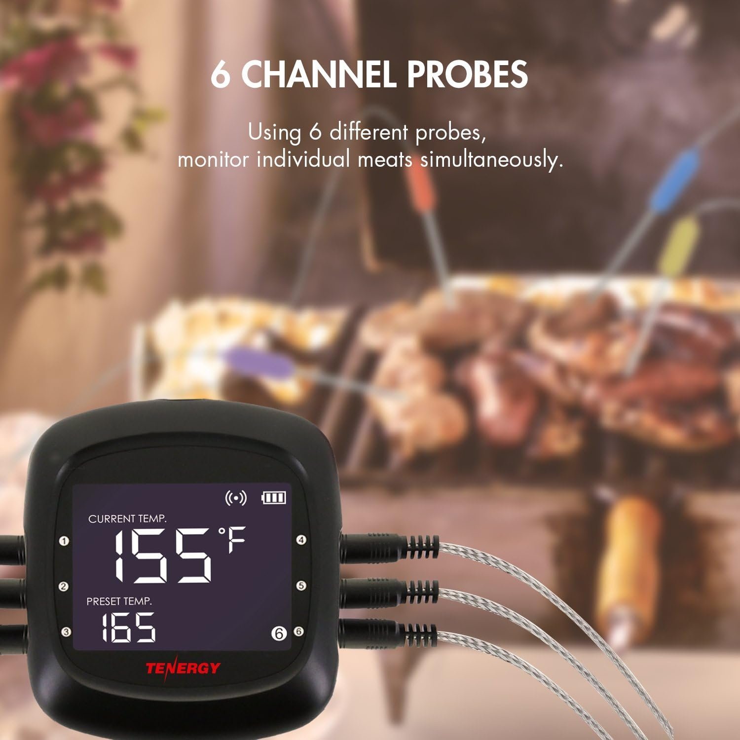 Tenergy Solis Digital Meat Thermometer, APP Controlled Wireless Bluetooth Smart BBQ Thermometer w/ 6 Stainless Steel Probes & Carrying Case, Cooking Thermometer for Grill & Smoker - Image 4