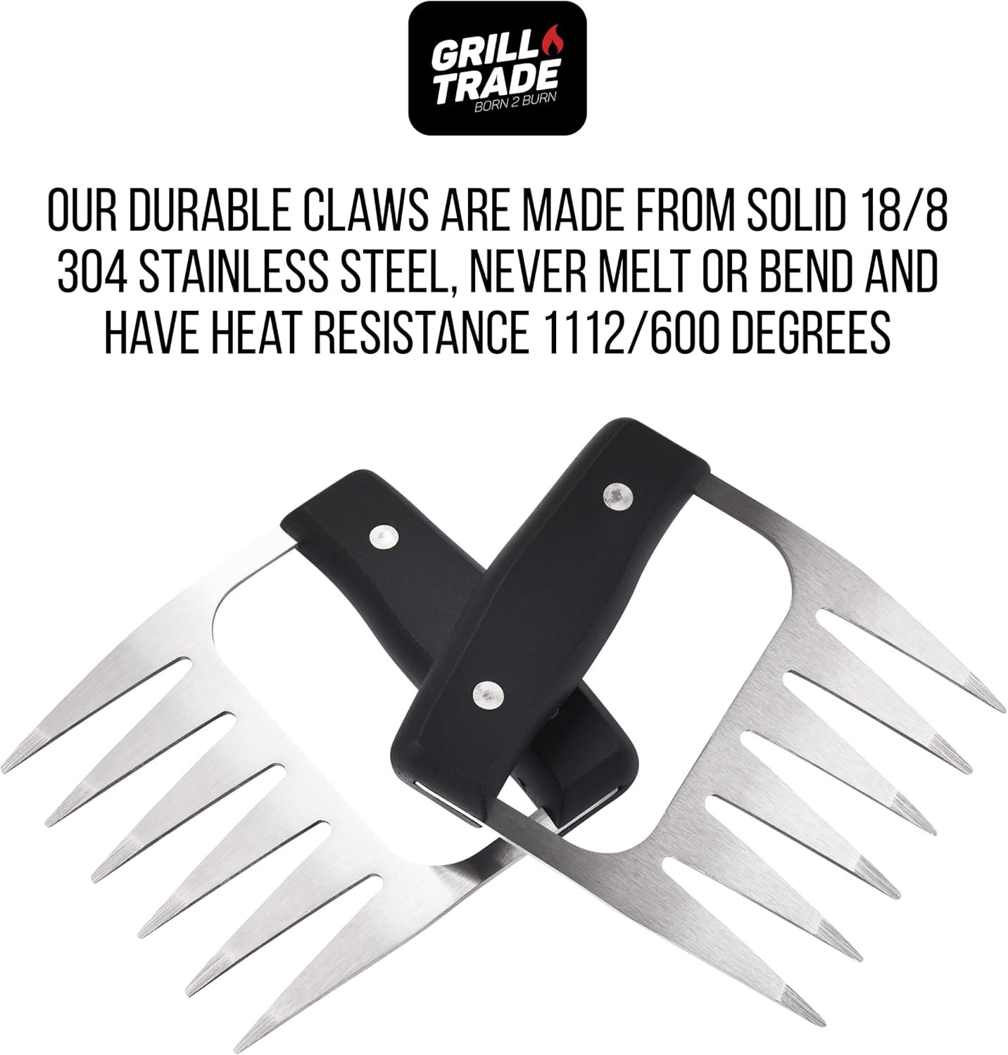 Grill Trade Metal Meat Claws - 1x4x4-Inch Bear Shredder Puller Tool for Shredding Pulled Pork, Chicken, Turkey, Beef - Non-Slip Grip Barbecue, Grilling Accessories for Kitchen or BBQ Party - Black - Image 2