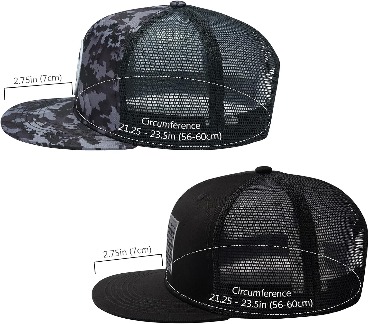 BASSDASH 2 Pack Flat Brim Trucker Cap Adjustable Snapback Hat Mesh Back for Men Women Fishing Hunting - Image 3