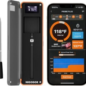 Smart Wireless Meat Thermometer with Thinnest Probe, Bluetooth Food Thermometer, Remote Tracking and Real-Time Readings from Apps, for iOS and Android, for BBQ, Grill, Smoker