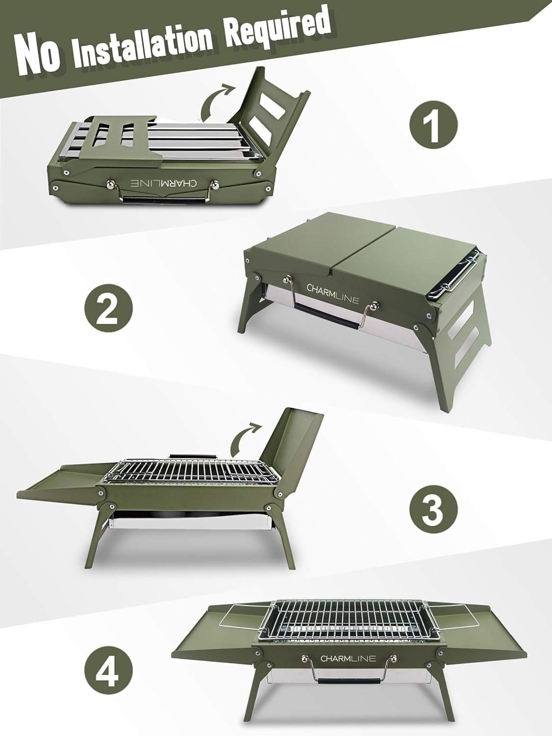 Charmline 14x9inch Small Desktop Charcoal Grill, Liftable Grilling Net, Saving Space Grill for Indoor and Outdoor, BBQ Grill for Camping, Gardens, Picnics, Beach Parties, Green - Image 3