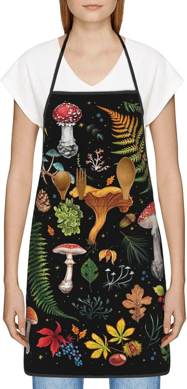 Mushroom Oven Mitts and Pot Holders Sets with Apron 5Pcs Heat Resistant Mushrooms Kitchen Mitten Gloves and Non-Slip Potholders Apron Sets Oven Gloves Hot Holders for Baking Cooking BBQ - Image 6