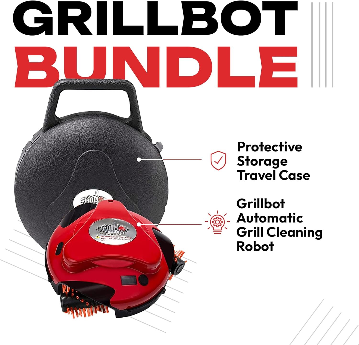 Grillbot Automatic Grill Cleaning Robot with Nylon Brushes, BBQ Grill Cleaner, Grill Brush, Grill Scraper, BBQ Accessories (Red Grillbot + Carry Case) - Image 2
