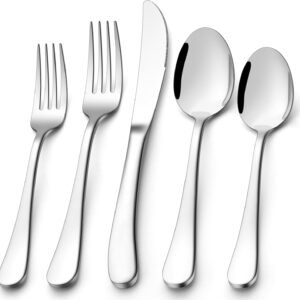 E-far Heavy Duty Silverware Set for 12, 60-Piece Stainless Steel Flatware Cutlery Set, Thick Metal Eating Utensils Including Forks and Spoons Knife, Heavy Weight & Mirror Finish, Dishwasher Safe