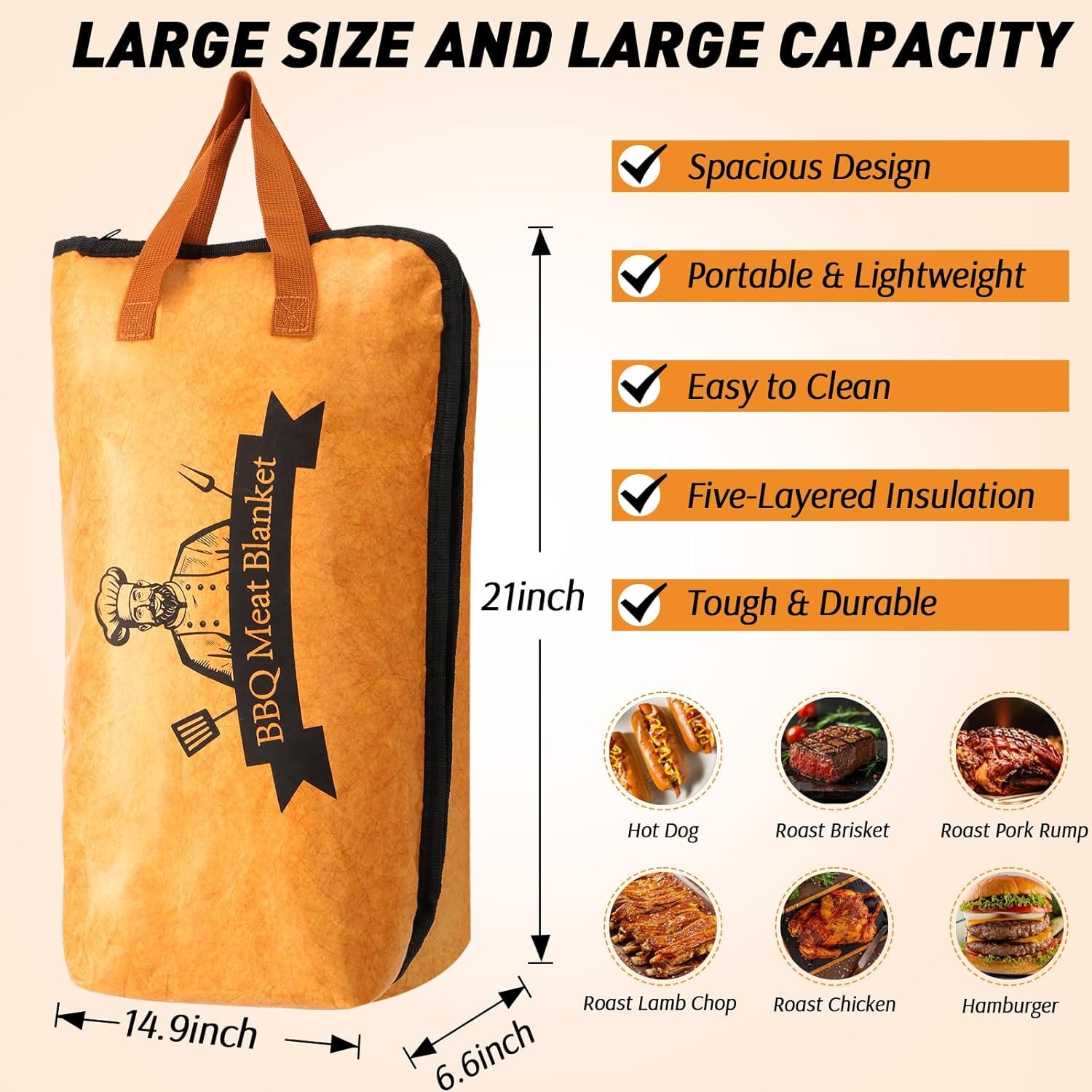 BBQ Blanket for Resting Meat Compatible with Traeger Smoker Grill, Reusable Pellet Smoker Meat Insulated Resting Bag with Wide Mouth for Large Brisket/Beef,Gifts for Men Him Dad,Traeger Accessories - Image 8