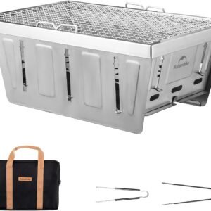 Naturehike Camping Charcoal Grill for IGT Table, Folding Barbecue Grill with Tongs & Carry Bag, Portable BBQ Grill for Outdoor Car Camping Cooking Tailgating
