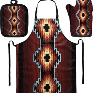 GLENLCWE Cute Sloth Print Apron with Pocket for Women,Heat Resistant Gloves and Potholders Set Non Slip for Kitchen Safe