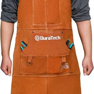 DURATECH Leather Welding Apron, Heat Flame Resistant, 23″ x 36″ Heavy Duty Work Apron with 6 Tool Pockets, 100% Cowhide Leather