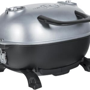 PK Grills Portable Charcoal Grill and Smoker with Lid, Mini Grill, Cast Iron Cooking Grate, Aluminum Outdoor Smoker, Barbecue Grill for Camping, Backyard Grilling, Park, Tailgating, Grey