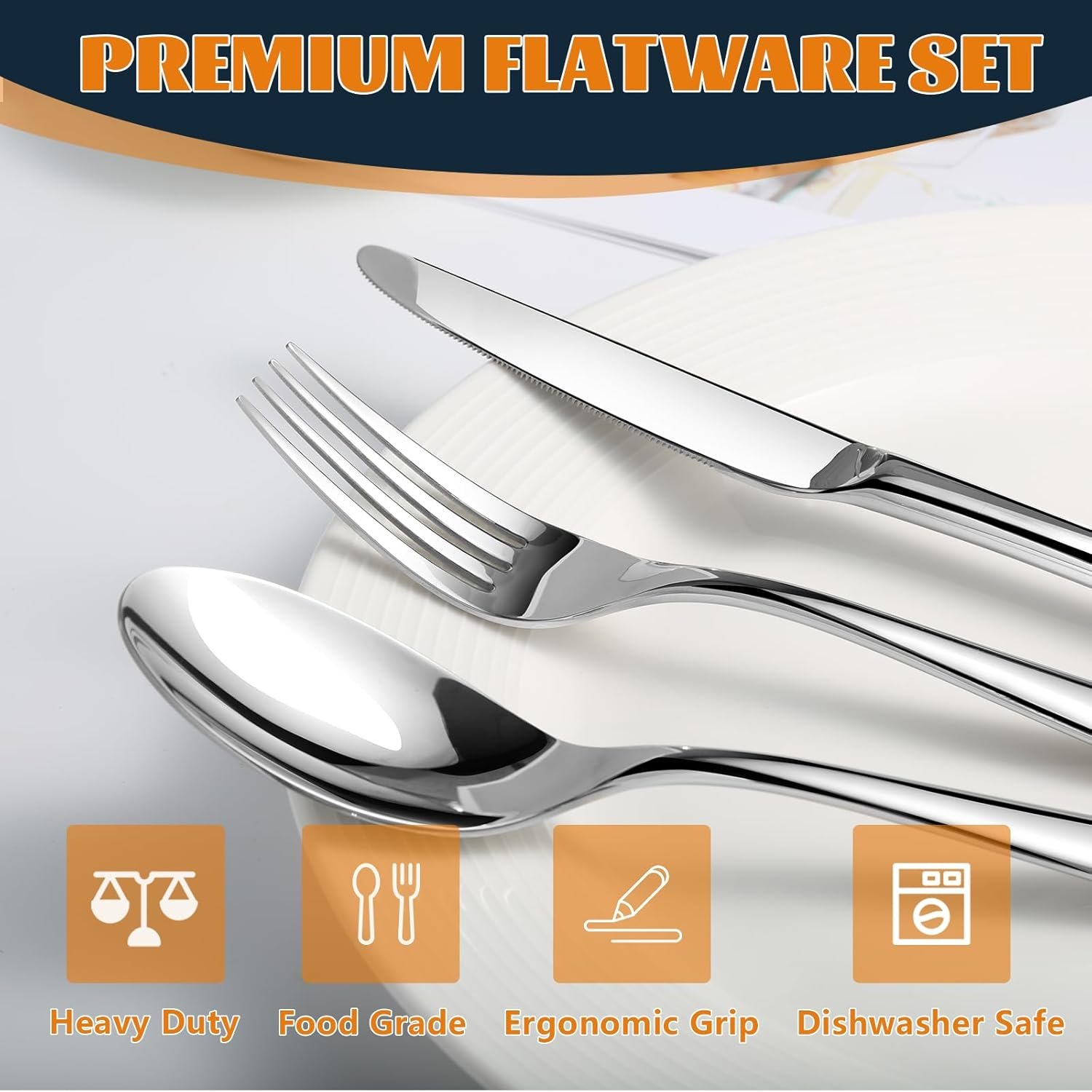 Silverware Set for 6, Heavy Duty Stainless Steel Cutlery Set Flatware Set,30 Piece Premium Silverware, Mirror Polished Modern Cutlery include Fork Knife Spoon Set,Dishwasher Safe - Image 3