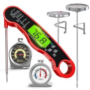 AWLKIM® 5 Pack Professional Kitchen Food Thermometer Set – Includes Instant Read Digital Meat Thermometer, Oven-Safe, Ambient Oven Monitoring, Fridge & Candy/Deep Fry for Cooking, BBQ, Baking