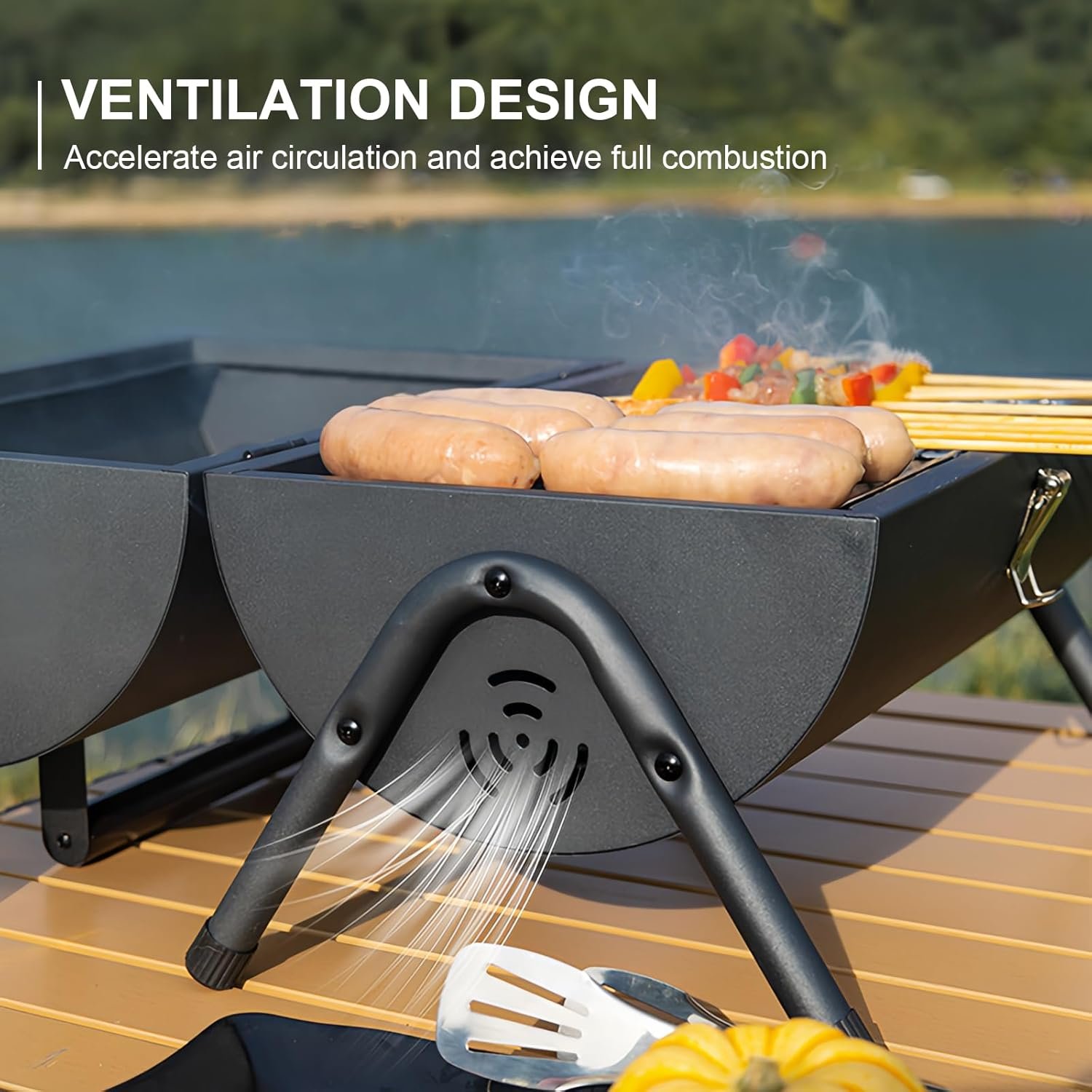 Portable Charcoal Grill with Thermometer, Double-sided barbecue grill for a larger area,Charcoal Smoker for camping,picnics.charcoal grills - Image 6