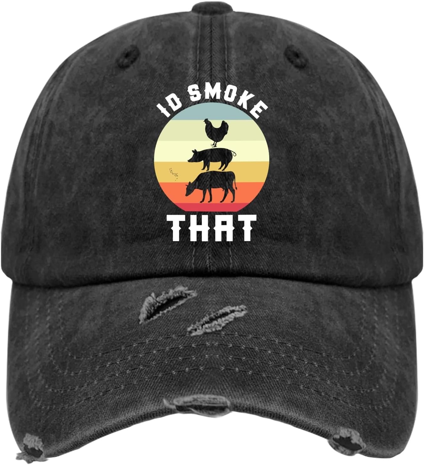Generic I'd Smoke That BBQ Hat for Mens Washed Distressed Baseball Caps Soft Washed Dad Hat Cotton, Allblack