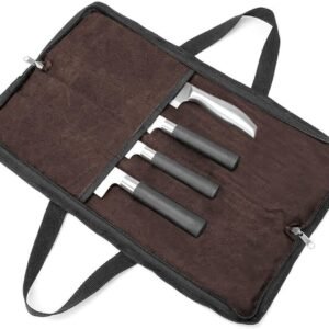 QEES Knife Roll,Heavy Duty Knife Bag,Waxed Canvas knife Case with 4 Slots For Knives & Kitchen Tools,Chef Knife Bag With Handle.Portable Knife Roll Bag For Chefs Culinary Traveling.Knives Pouch