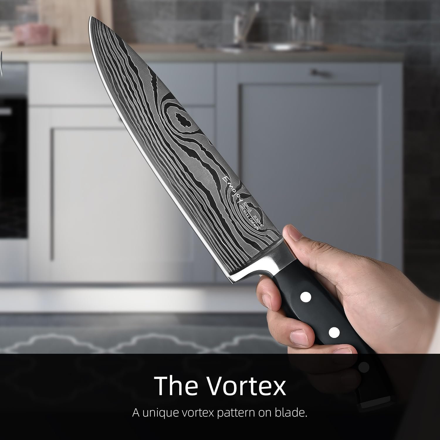 Knife Set, Emojoy 18-Piece Knife Sets for Kitchen with Block, Stainless Steel Kitchen Knives with Built-in Sharpener, Shears and Carving Fork, Black - Image 3