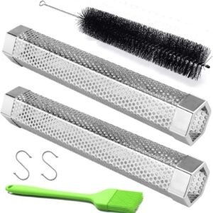 Pellet Smoker Tube, 2 Pack 12” Stainless Steel BBQ Wood Pellet Tube Smoker, for Cold/Hot Smoking (2 Pack 12” Smoker)