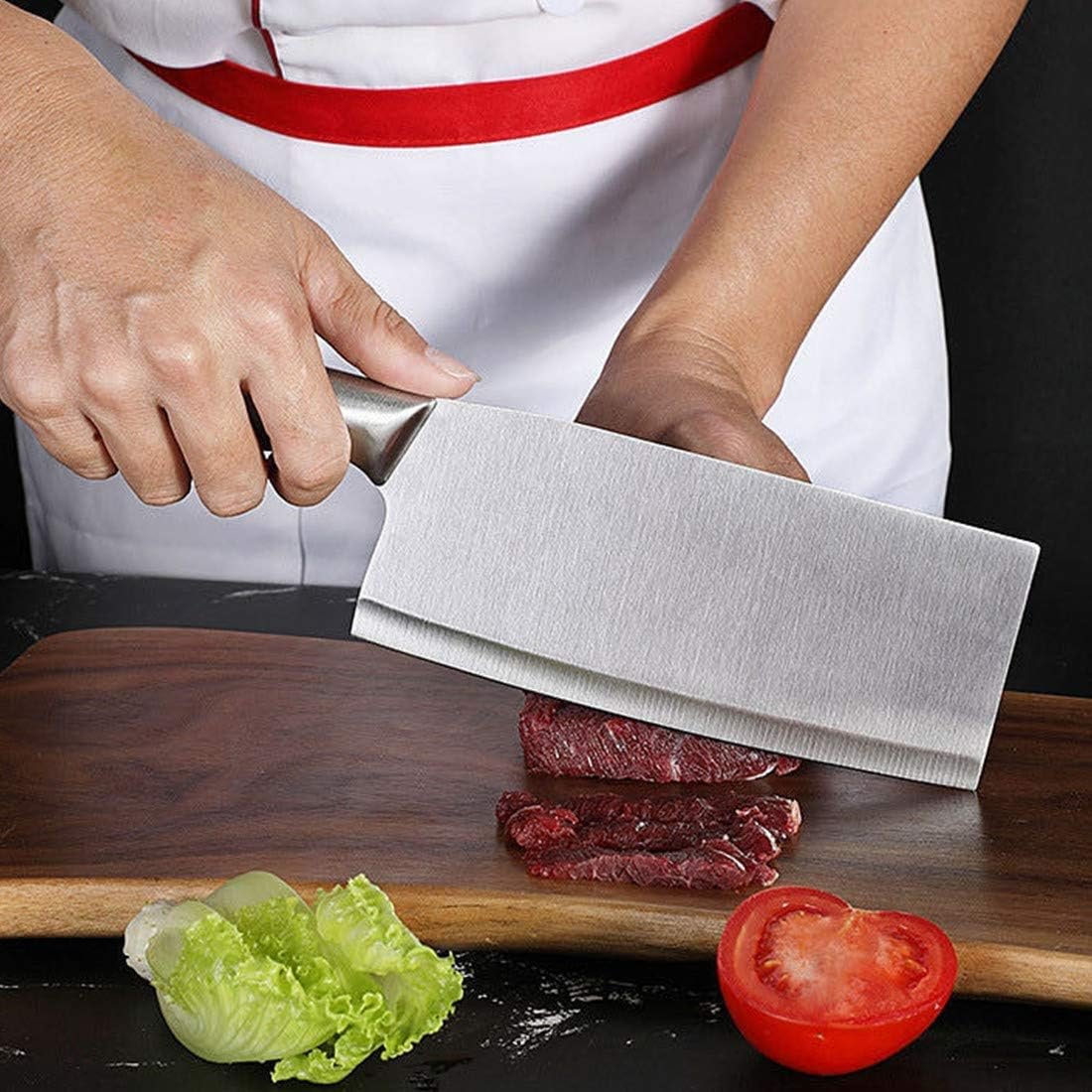 Knife Set, Professional Cleaver Knife Set with Wood Storage Block Stainless Steel Asian Butcher Knife Block Set with Sharpener,Sharp Cutlery Large Blade Cutting Knives Set - Image 5