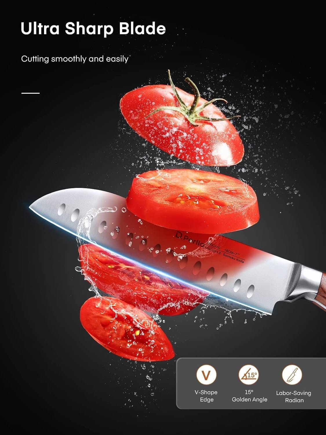 Knife Set with Block, 16 Pcs Stainless Steel Kitchen Knife Set with Sharpener & Wooden Block, Knife Block Set with Wood Handle, Chef, Santoku, Bread, Utility, Paring & Carving Fork Knife, Brown - Image 7