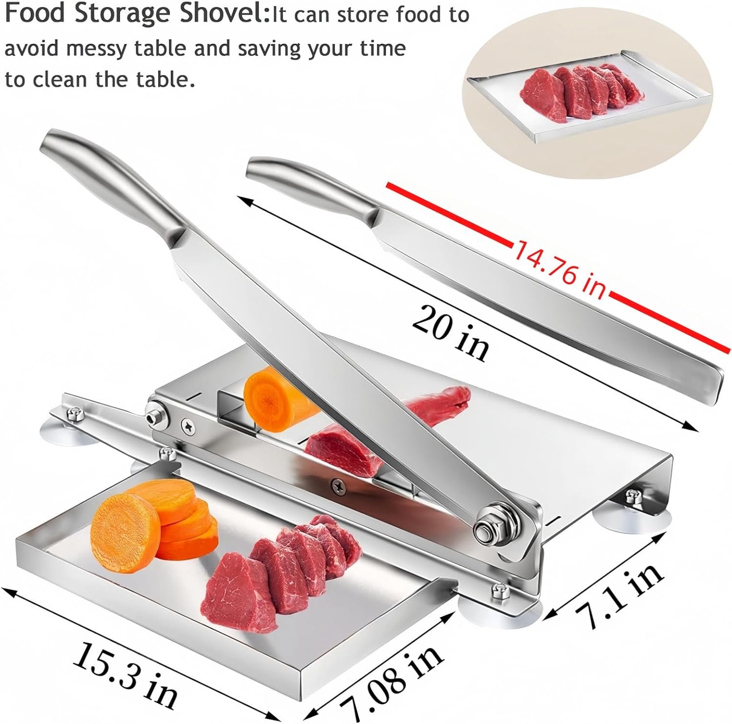 YOUMEHE 20 Inches - Stainless Steel Bone Cutter, 2 Sharp Blades-Replaceable blades, Meat Cutter for Frozen Chicken Fish or Steak, Manual Meat Slicer, Home and Commercial Cooking - Image 2
