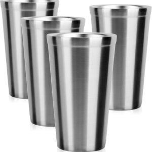 Beasea Stainless Steel Cups 16 oz, 4 Pack Stainless Steel Tumbler Stackable Double Wall Vacuum Insulated Metal Drinking Glasses for Home Restaurant Ofiice Party Camping