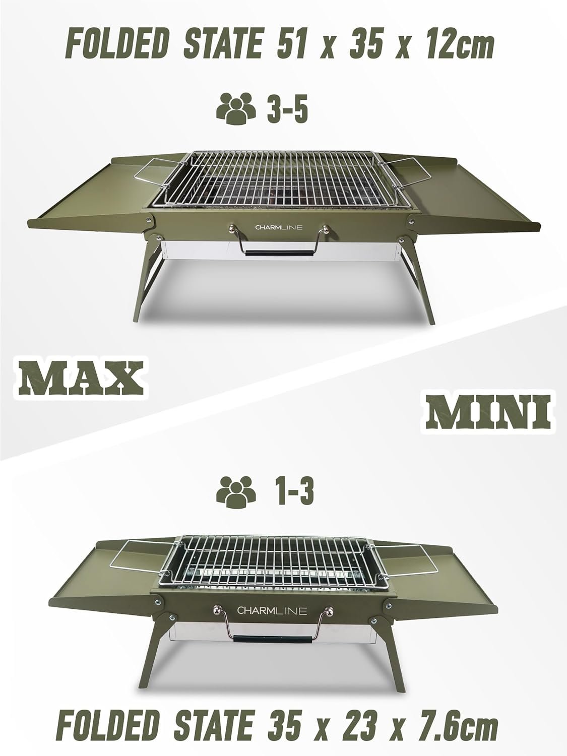 Charmline 14x9inch Small Desktop Charcoal Grill, Liftable Grilling Net, Saving Space Grill for Indoor and Outdoor, BBQ Grill for Camping, Gardens, Picnics, Beach Parties, Green - Image 6