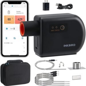 Inkbird Wi-Fi and Bluetooth BBQ Temperature Controller, Automatic Smoker Fan Thermometer, with 4 Probes for Green Egg, Kamado Joe, Primo, Ceramic Grills, with 2 Size Adapters, Storage Carrying Case