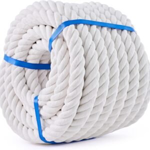White Cotton Rope 1 inch Rope x 50ft Natural Twisted Cotton Rope,Strong 4-Strand Rope,Cotton Craft Rope,Thick Rope,Available as Tug of War Rope, Nautical Rope,and Workout Rope, etc.