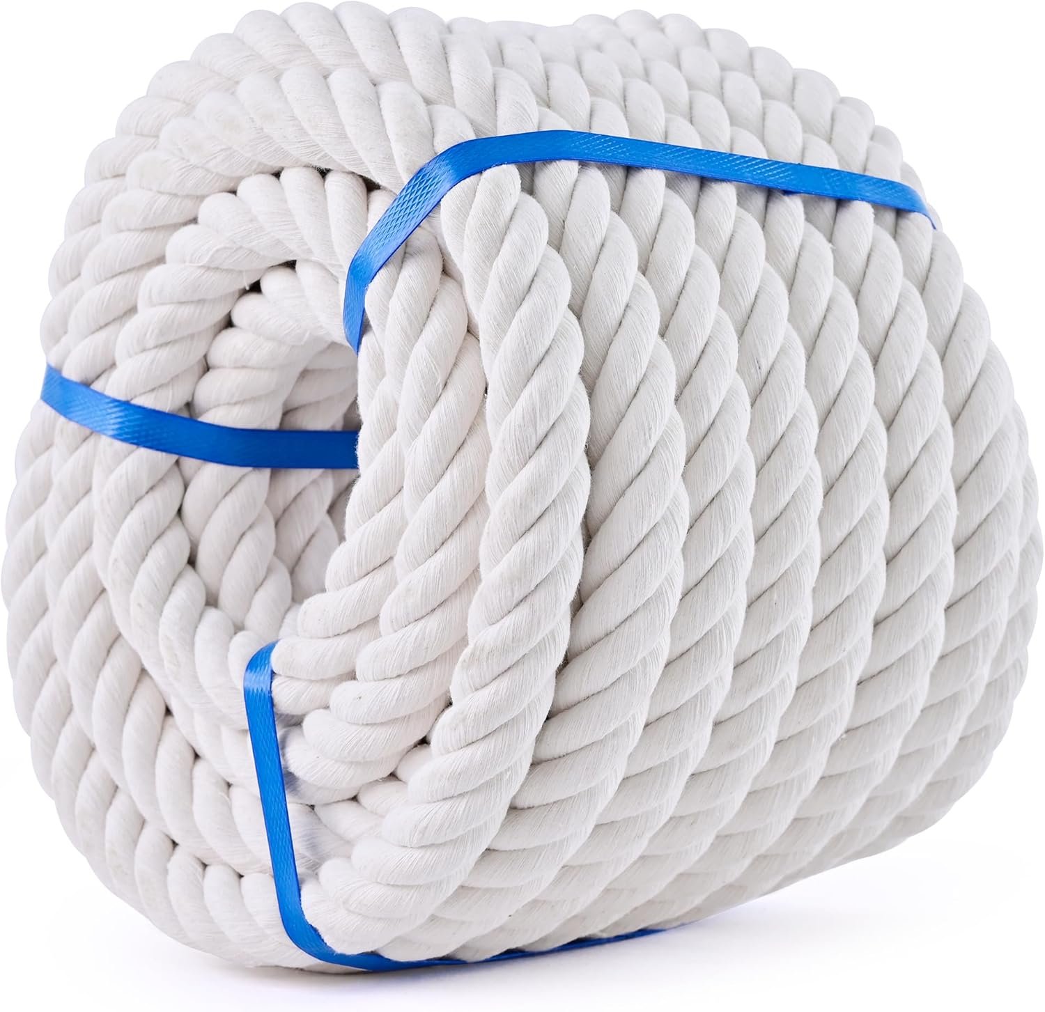 White Cotton Rope 1 inch Rope x 50ft Natural Twisted Cotton Rope,Strong 4-Strand Rope,Cotton Craft Rope,Thick Rope,Available as Tug of War Rope, Nautical Rope,and Workout Rope, etc.