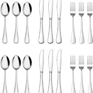 E-far Forks Spoons and Knives Set for 6, 18 Pieces Stainless Steel Silverware Set, Food Grade Flatware Cutlery Sets for Home Kitchen Restaurant, Mirror Finish, Dishwasher Safe