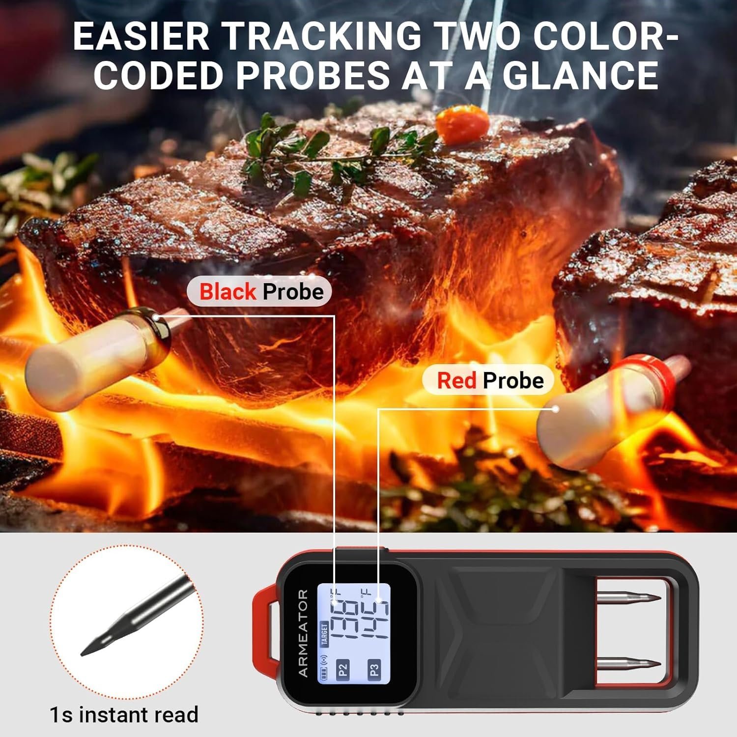 Smart Meat Thermometer with 2 Probes, Unlimited Range Bluetooth Meat Thermometer, Digital Food Thermometer for Remote Monitoring of BBQ Grill, Oven - Image 3